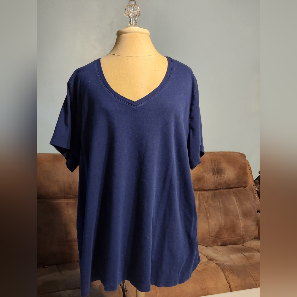 St John's Bay 4x women's v neck tee, short sleeve, navy